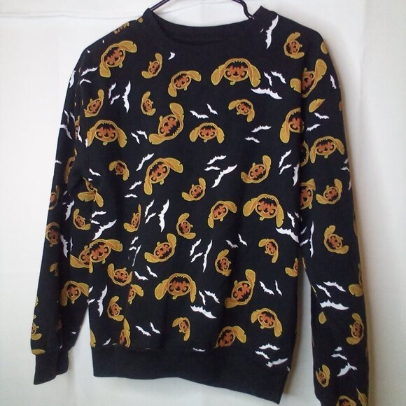 Disney Stitch Sweatshirt Juniors XS Long Sleeve Halloween Pumpkin Black Orange - Picture 3 of 15